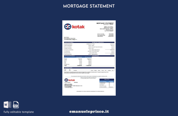 stile verificato India Kotak Mahindra Bank estratto conto mutuo Modello Word e m